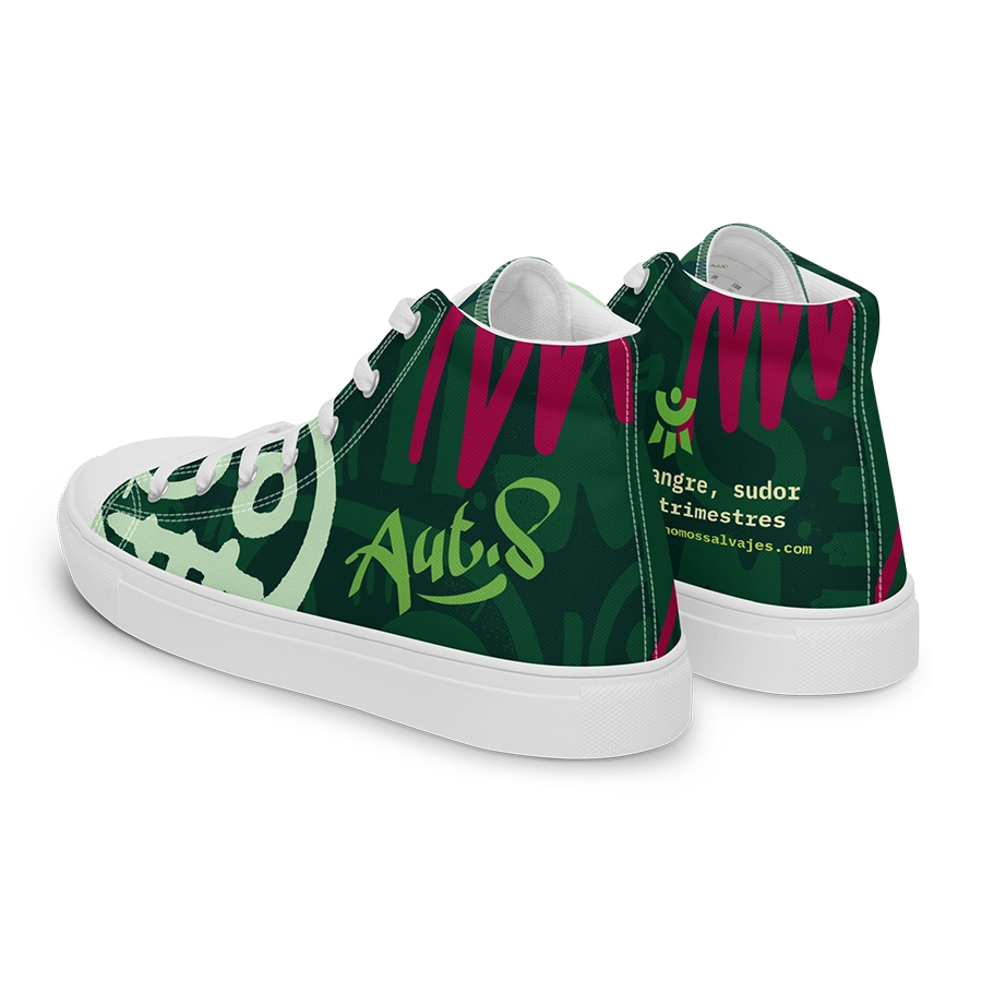 Vista trasera de las zapatillas de Autónomos Salvajes con la frase Sangre sudor y trimestres, una de las ideas de detalles originales para autónomos más divertidas.