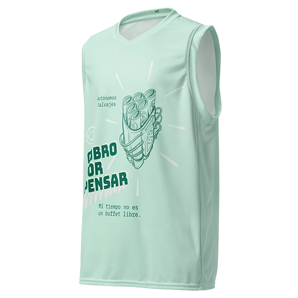Camiseta de baloncesto sin mangas de color verde menta de Autónomos Salvajes con el diseño Cobro por pensar, merchandising para autónomos y profesionales.